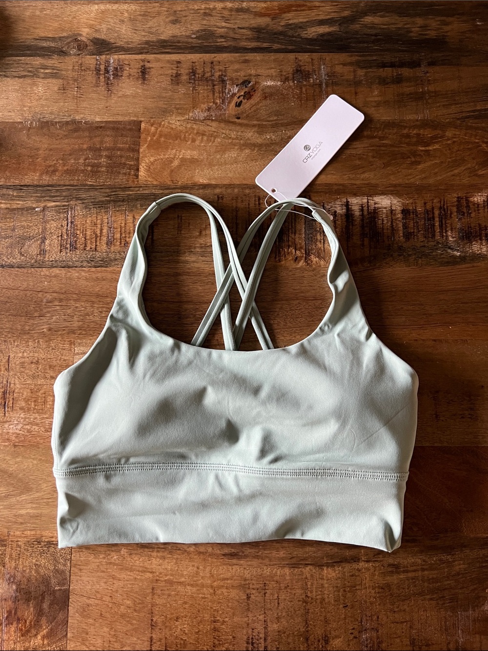 CRZ YOGA Nakedfeel Longline Criss Cross Back Bra Green Palm Court small NWT